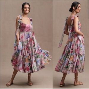 Anthropologie BHLDN Isabella Tiered Square-Neck A-Line Midi Dress